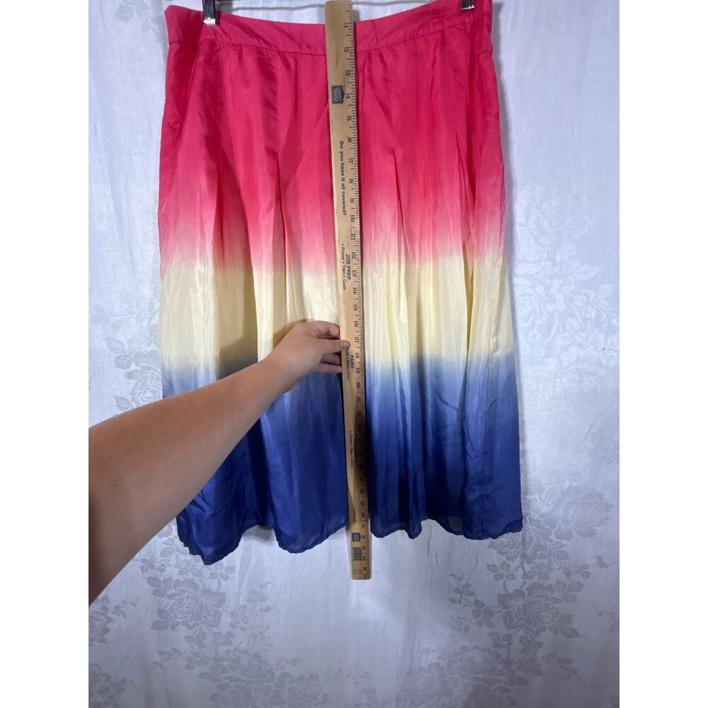 WD NY Skirt 10 100% Silk Pink Yellow Blue Dip Dye Pleated A Line Lined - Picture 4 of 7